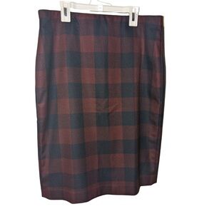 Ann Taylor Burgundy and Dark Blue Plaid Pencil Skirt